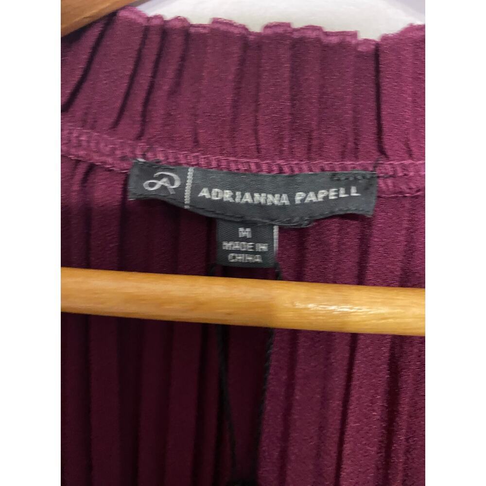 New Adrianna Papell Magenta Blouse Solid Knit Long Bubble Sleeve Tie Festival M - Picture 4 of 12
